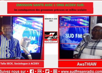 SUD FM ÉMISSION ACDEV DU 21 JUIN 2023 SUR LES CONSÉQUENCES DES GROSSESSES PRÉCOCES EN MILIEU SCOLAIRE.